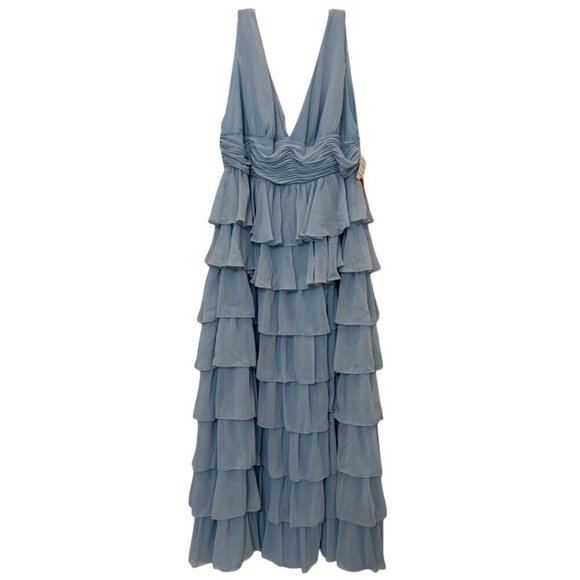 NWT Mac Duggal 68119 Blue Ruffle Tiered Sleeveless V-Neck Gown Size 20W - Picture 3 of 10